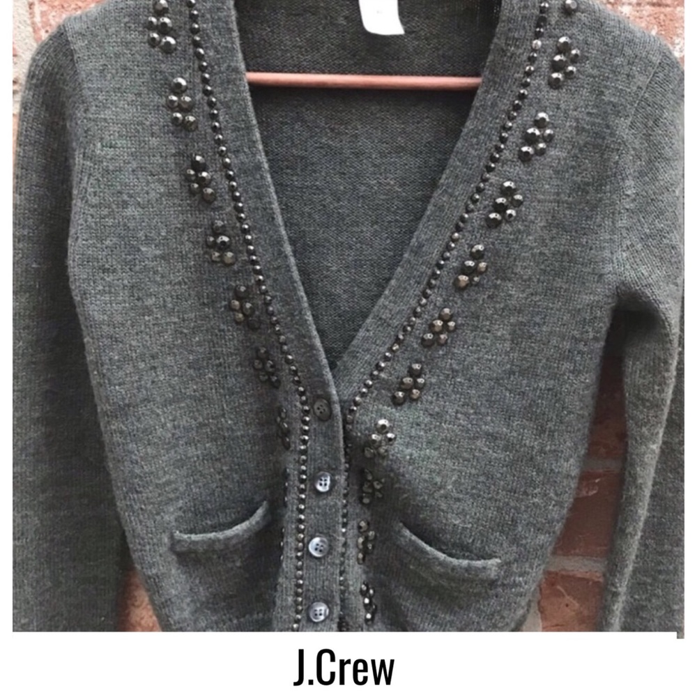 J.Crew Gray Beaded Detail Cardigan